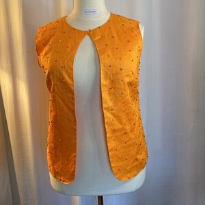 Orange Beaded Linen Vest with Button Closure
